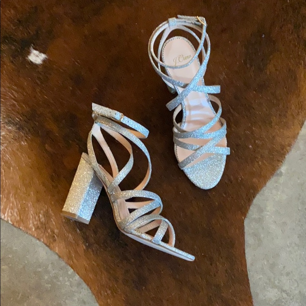 NWB J Crew Glitter Cross-strap Stella Heels